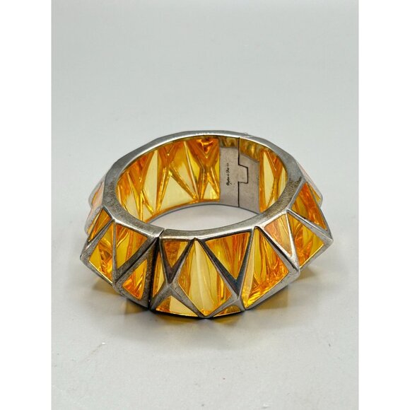 Hard To Find Angelique De Paris Pyramid Bangle Hinged Sterling Silver Lucite - Picture 3 of 11